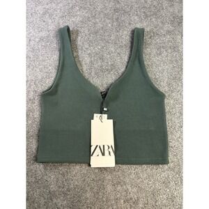 Zara Ribbed Crop Tank Top Green Sleeveless Women's Medium NWT.    A11
